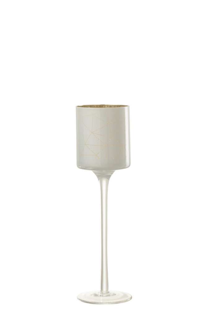 TEALIGHT HOLDER ON FOOT MILANO GLASS WHITE/GOLD SMALL