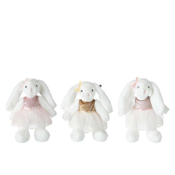 RABBIT PLUSH WITH DRESS POLYESTER WHITE ASSORTMENT OF 3