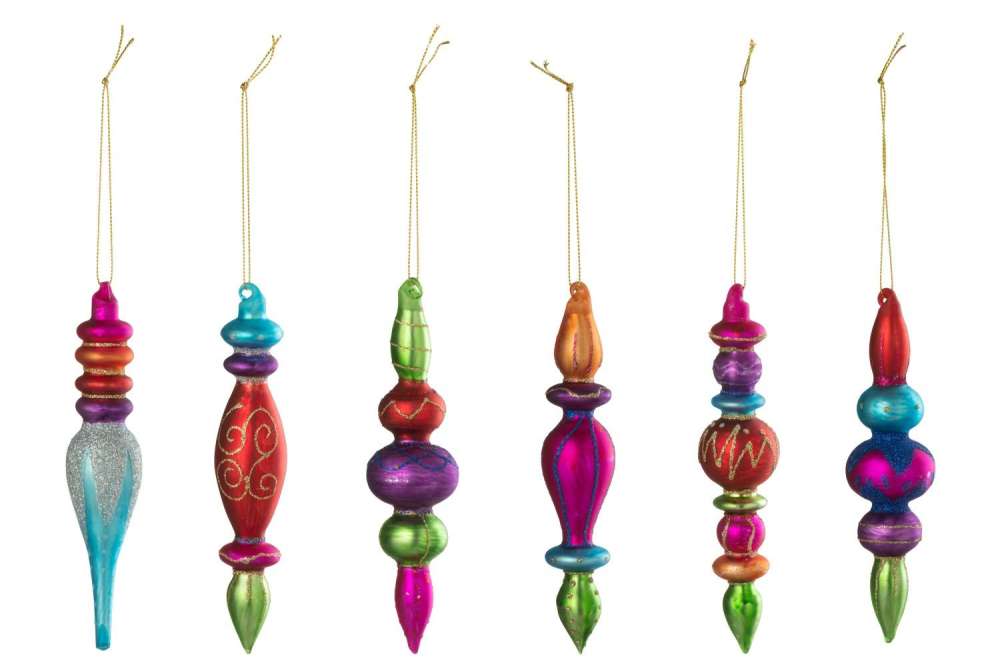 BOX OF 6 CHRISTMAS BAUBLE  GLASS MULTICOLORED