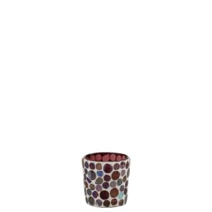 TEALIGHT HOLDER MOSAIC GLASS RED/WHITE SMALL