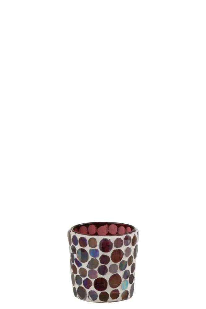 TEALIGHT HOLDER MOSAIC GLASS RED/WHITE SMALL