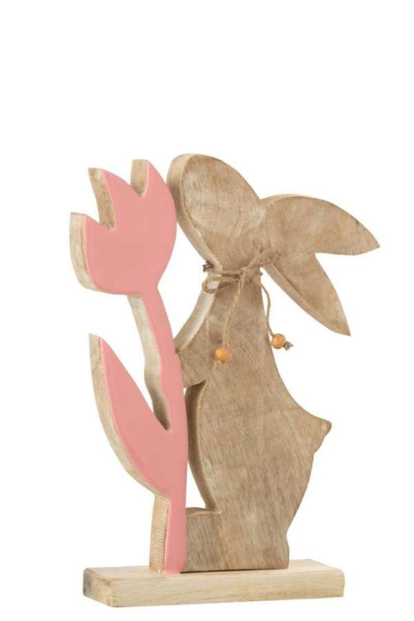 BUNNY WITH FLOWER WOOD PINK LARGE