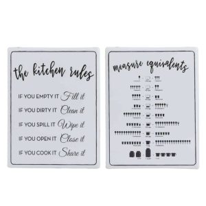 PLACARD KITCHEN ENGLISH METAL WHITE/BLACK ASSORTMENT OF 2