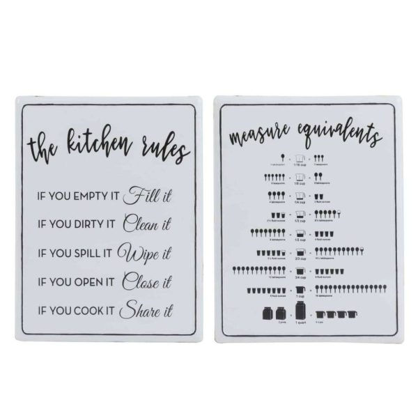 PLACARD KITCHEN ENGLISH METAL WHITE/BLACK ASSORTMENT OF 2