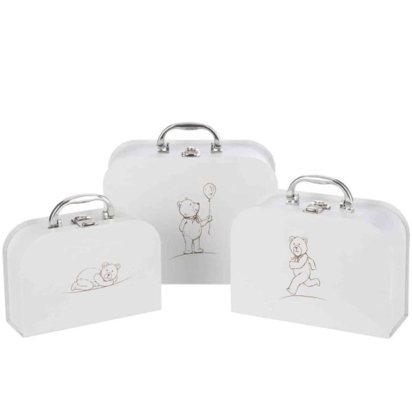 SET OF 3 SUITCASE BIRTH BEAR WHITE