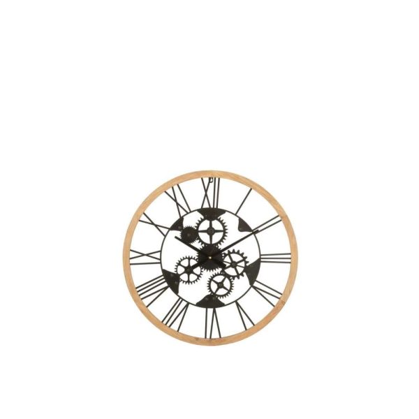 CLOCK ROMAN NUMERALS WHEELS METAL/WOOD BLACK SMALL