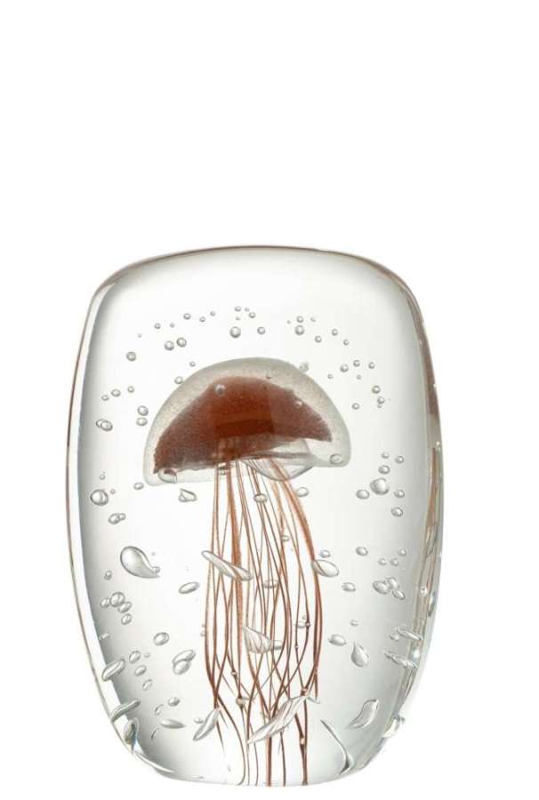 PAPERWEIGHT CALYPSO SQUARE GLASS TRANSPARENT/RED BROWN LARGE