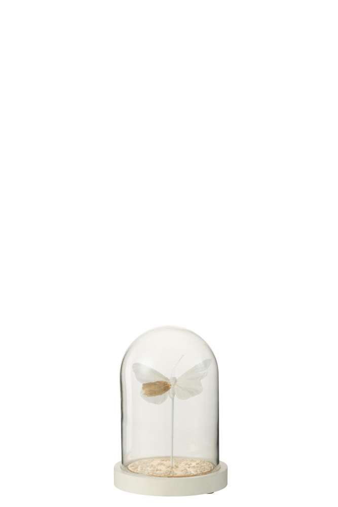 BELL JAR BUTTERFLY +DOTS GLASS WHITE/GOLD SMALL