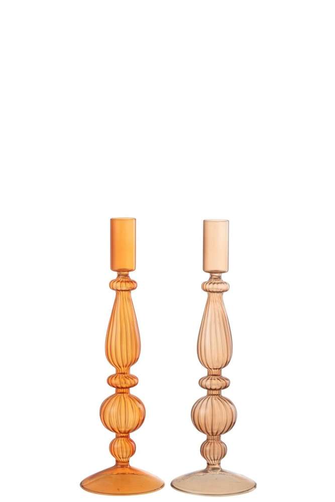 CANDLEHOLDER BOLLEN GLASS ORANGE MIX ASSORTMENT OF 2