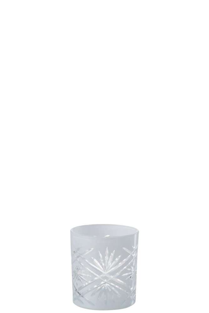TEALIGHT HOLDER SANTORINI GLASS WHITE SMALL