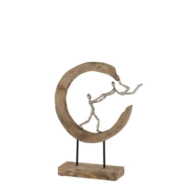 FIGURE COUPLE FLY HALF MOON MANGO WOOD/ALUMINIUM NATURAL/SILVER