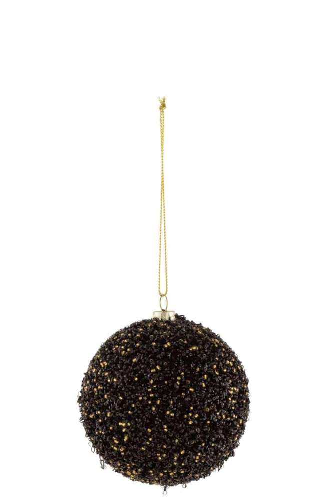 CHRISTMAS BAUBLE GLITTER PLASTIC BLACK/GOLD SMALL