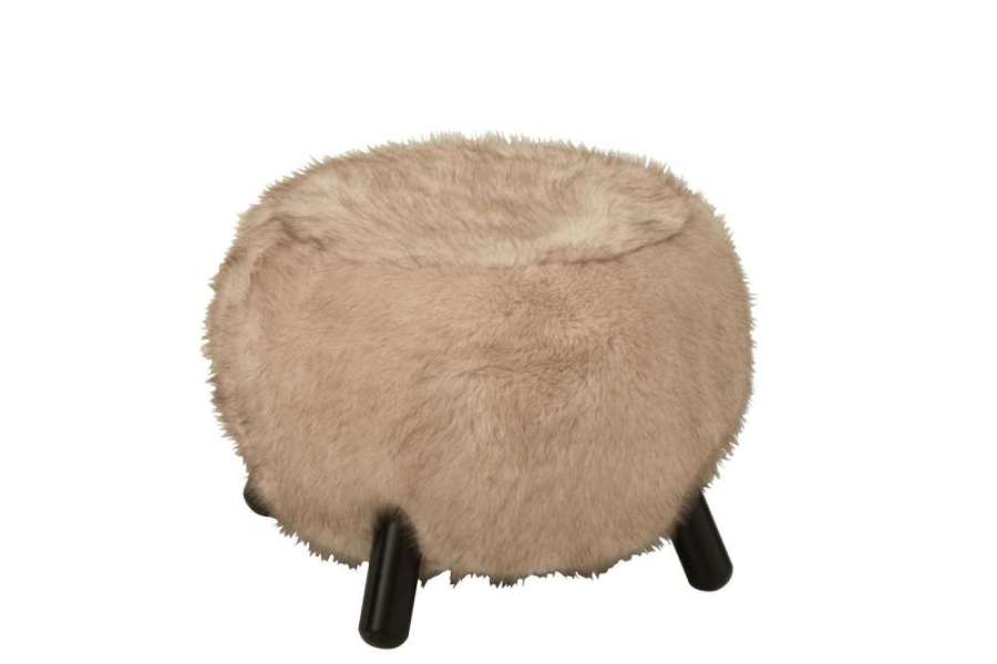 STOOL FUR WITH WOODEN LEGS WOOD TAUPE