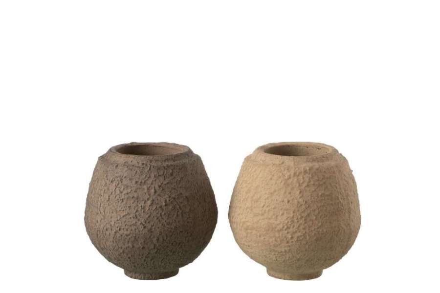FLOWERPOT CERAMIC TAUPE/BROWN SMALL ASSORTMENT OF 2