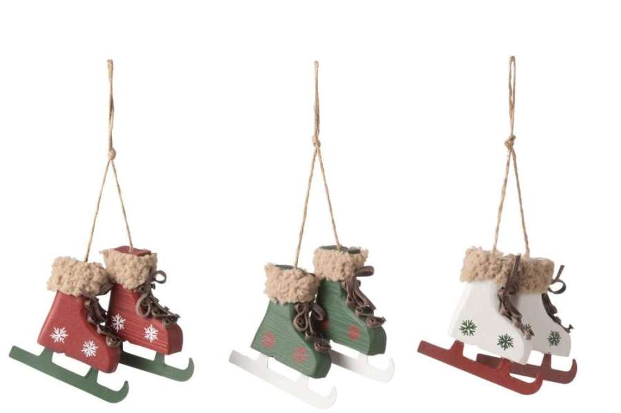 HANGER ICE SKATES WOOD/METAL MIX ASSORTMENT OF 3