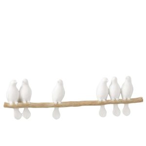 6 BIRDS ON BRANCH POLYRESIN WHITE/NATURAL