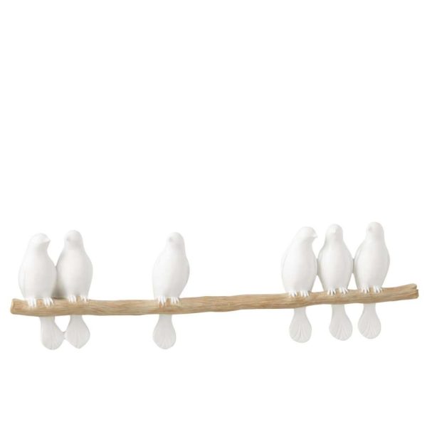 6 BIRDS ON BRANCH POLYRESIN WHITE/NATURAL
