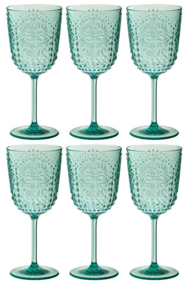 BOX OF 6 WINE GLASS PLASTIC AQUA BLUE