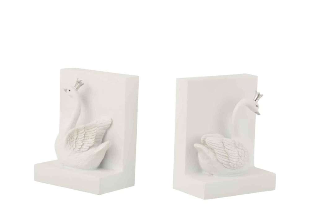 SET 2 BOOKEND POLY WHITE/SILVER