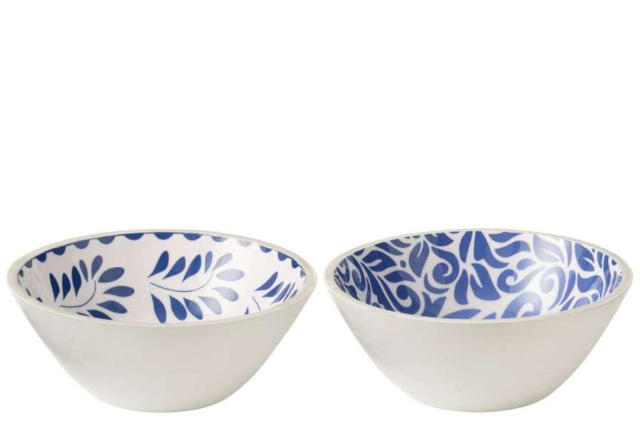 BOWL FLORAL PATTERN MANGO WOOD BLUE/WHITE LARGE ASSORTMENT OF 2