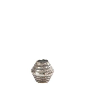 CANDLEHOLDER CONICAL STRIPED GLASS ANTIQUE SILVER 10X10X9CM