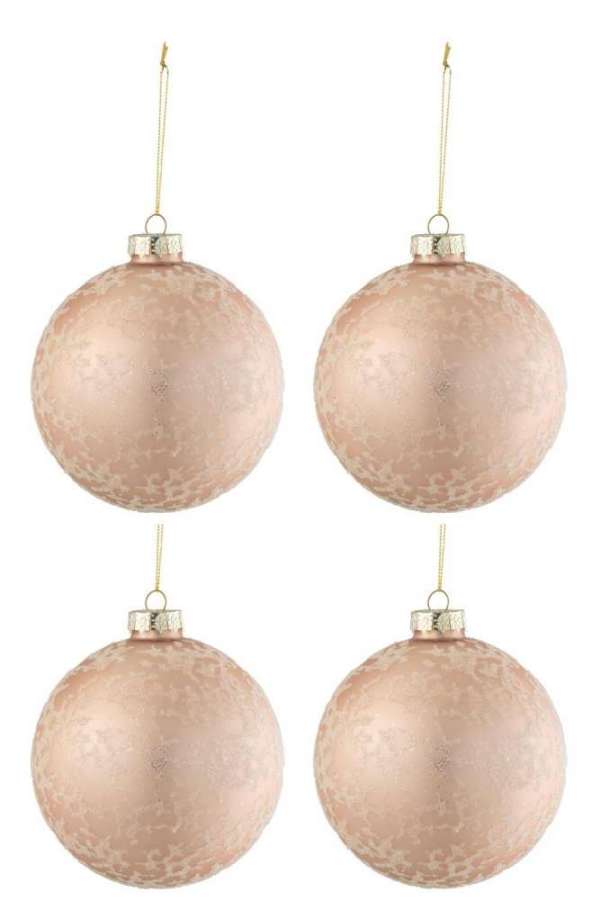 BOX OF 4 CHRISTMAS BAUBLES SUGAR GLASS MATTE LIGHT PINK LARGE