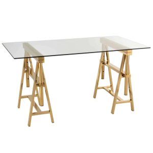 DESK ADJUSTABLE STAINLESS STEEL/GLASS GOLD/TRANSPARENT