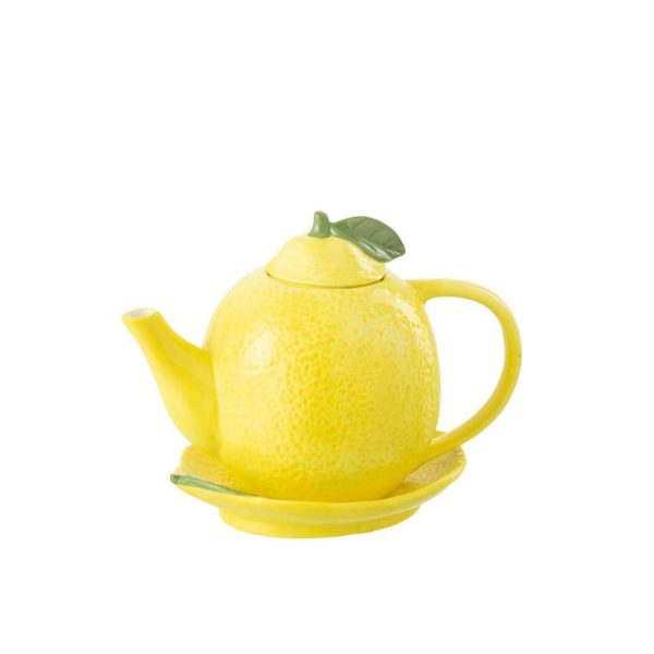 TEAPOT + PLATE LEMON DOLOMITE YELLOW