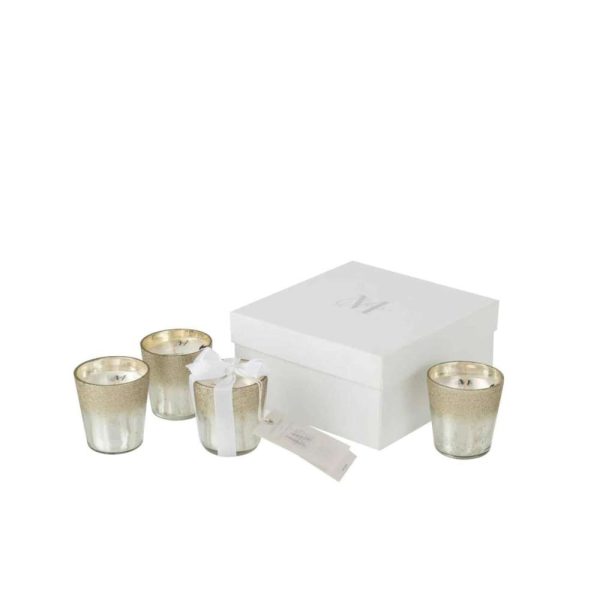 BOX 4 SCENTED CANDLE M-CHIC GLASS SILVER 21H