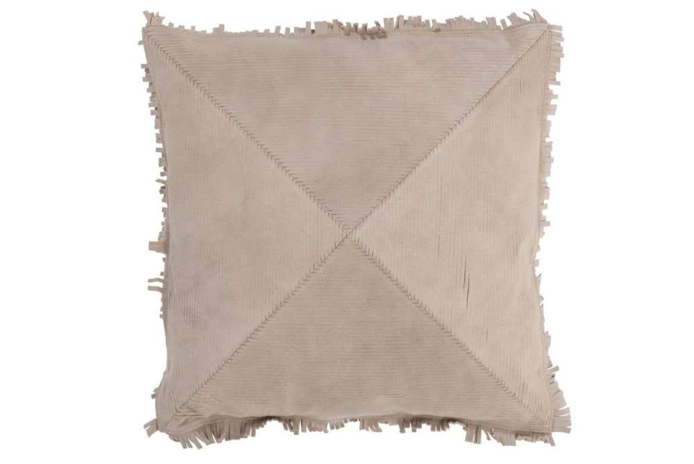 CUSHION CROSS SQUARE LEATHER BEIGE