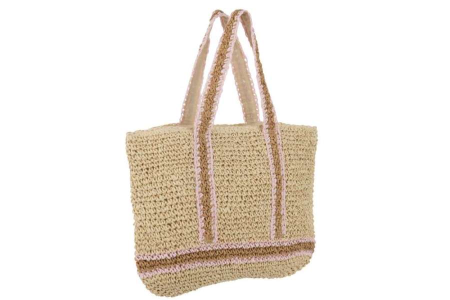 TOTE BAG BROWN/PINK HANDLE PAPER NATURAL/PINK