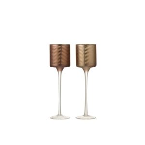 TEALIGHT HOLDER ON FOOT ZIGZAG GLASS GOLD/BROWN SMALL ASSORTMENT OF 2