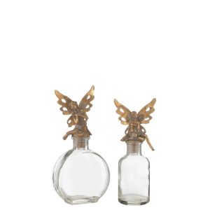 BOTTLES DECO FAIRY METAL/GLASS GOLD ASSORTMENT OF 2