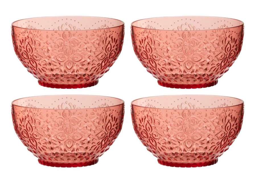 BOX OF 4 BOWL PLASTIC RED
