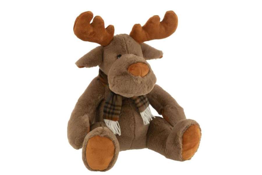 REINDEER+SCARF SITTING TEXTILE BROWN LARGE