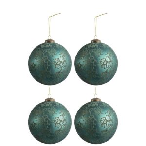 BOX OF 4 CHRISTMAS BAUBLES GLASS MATTE ANTIQUE AZURE LARGE
