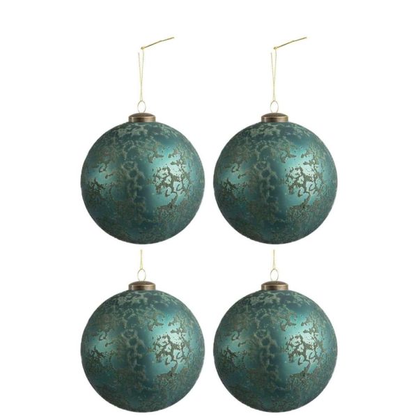 BOX OF 4 CHRISTMAS BAUBLES GLASS MATTE ANTIQUE AZURE LARGE