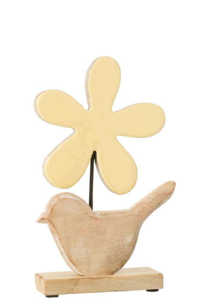 BIRD WITH FLOWER WOOD YELLOW LARGE