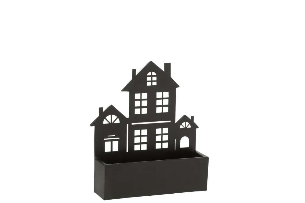 WALL DECORATION/FLOWERS POT HOUSE METAL BLACK SMALL
