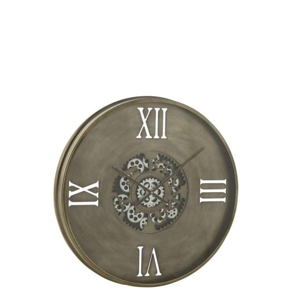 CLOCK ROUND 4 ROMAN NUMERALS GEARS METAL ANTIQUE COPPER