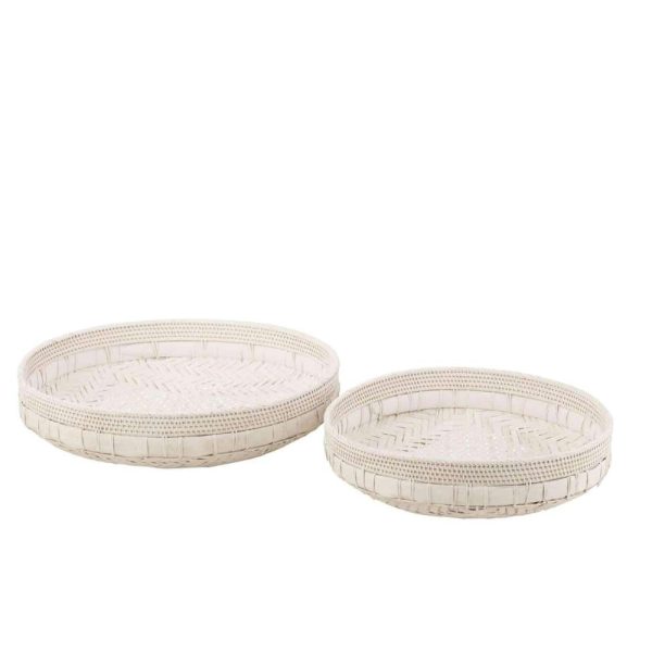 SET OF 2 DISHES ROUND RATTAN WHITE