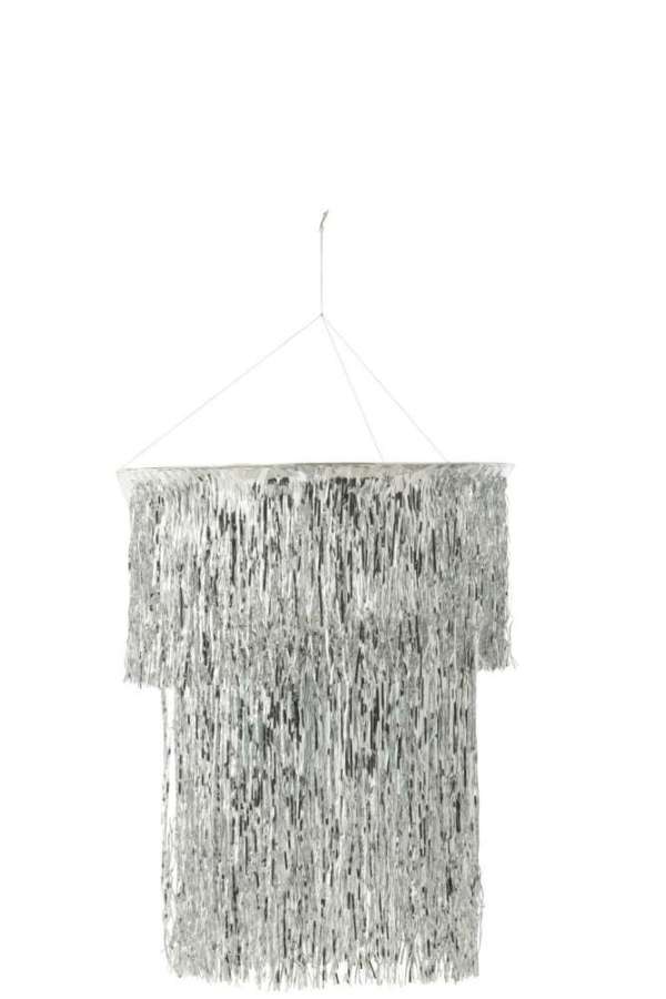 LAMP SHADE CHANDELIER FRINGES VINYL SILVER COLORED SMALL