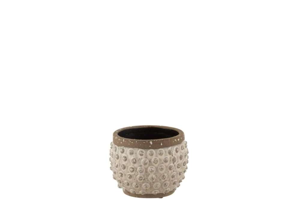 FLOWERPOT POINT BORDER CERAMIC WHITE/GREY SMALL