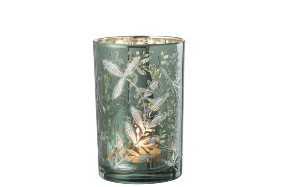 HURRICANE LEAVES GLASS GREEN/ANTIQUE GOLD LARGE