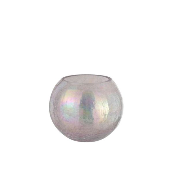 HURRICANE LIGHT BALL CRAQUELURE GLASS PEARL EFFECT PURPLE LARGE