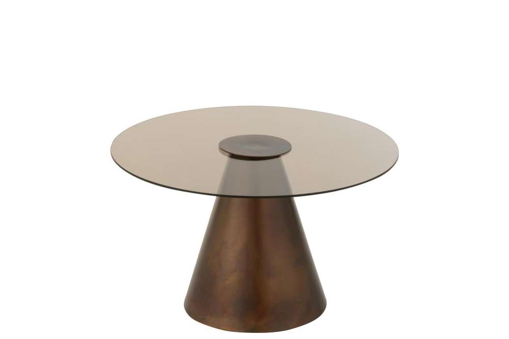 SIDE TABLE GLASS FLAT CAP CONE IRON DARK BROWN LARGE