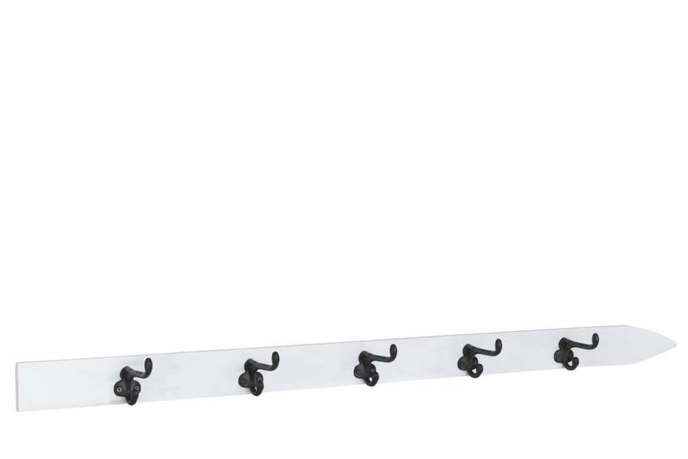 COAT RACK SKI 5 HOOKS WOOD WHITE