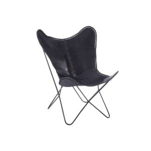 LOUNGE CHAIR LEATHER/METAL BLACK