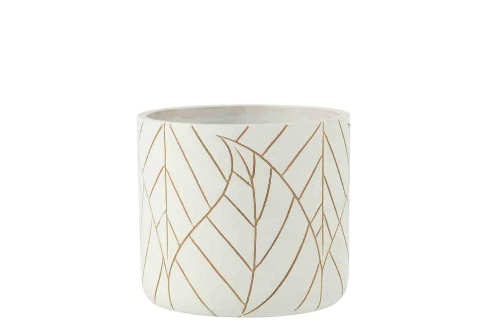 FLOWERPOT LEAF CERAMIC WHITE/GOLD LARGE