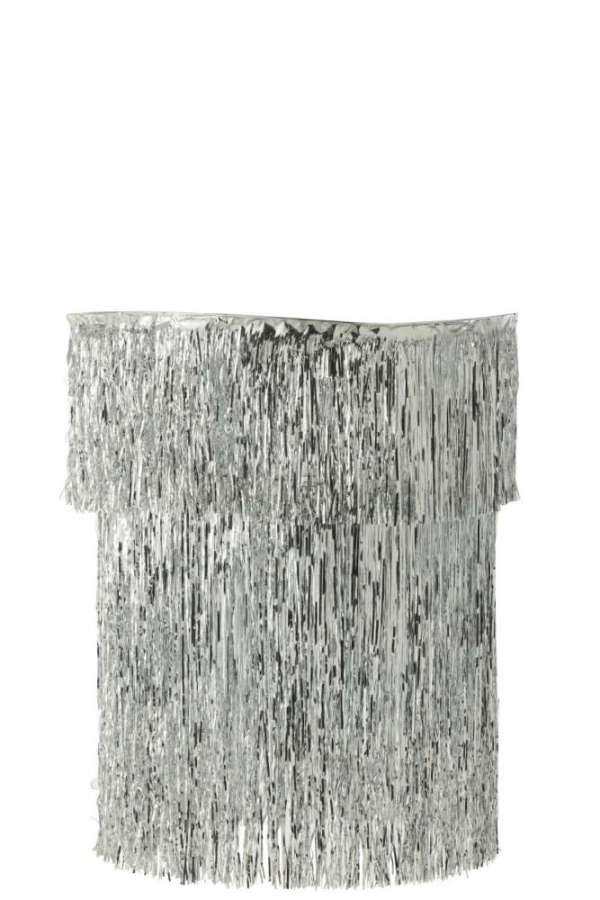LAMP SHADE CHANDELIER FRINGES VINYL SILVER COLORED LARGE